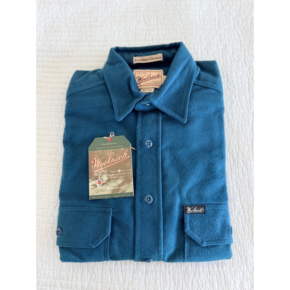 Vtg Woolrich Expedition Chamois Shirt Mens M Teal Blue Made In USA Deadstock NWT